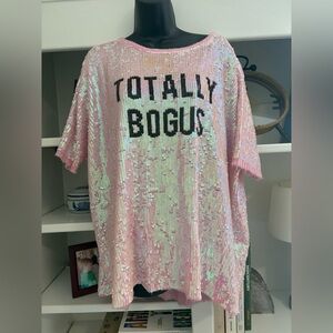Wildfox Pink Knit Sequin “Totally Bogus” oversized top